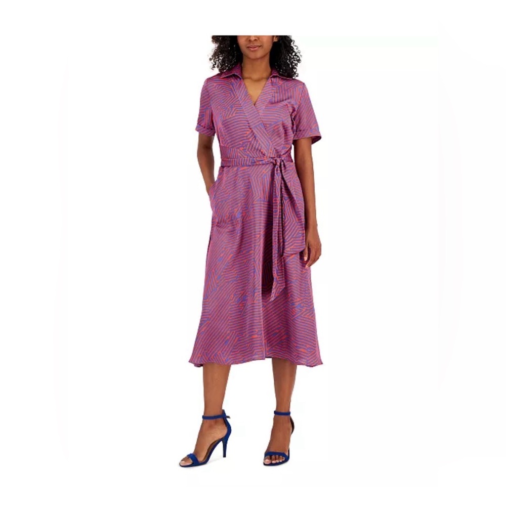 Tahari ASL Vibrant purple and fuchsia Geometric Wrap Dress